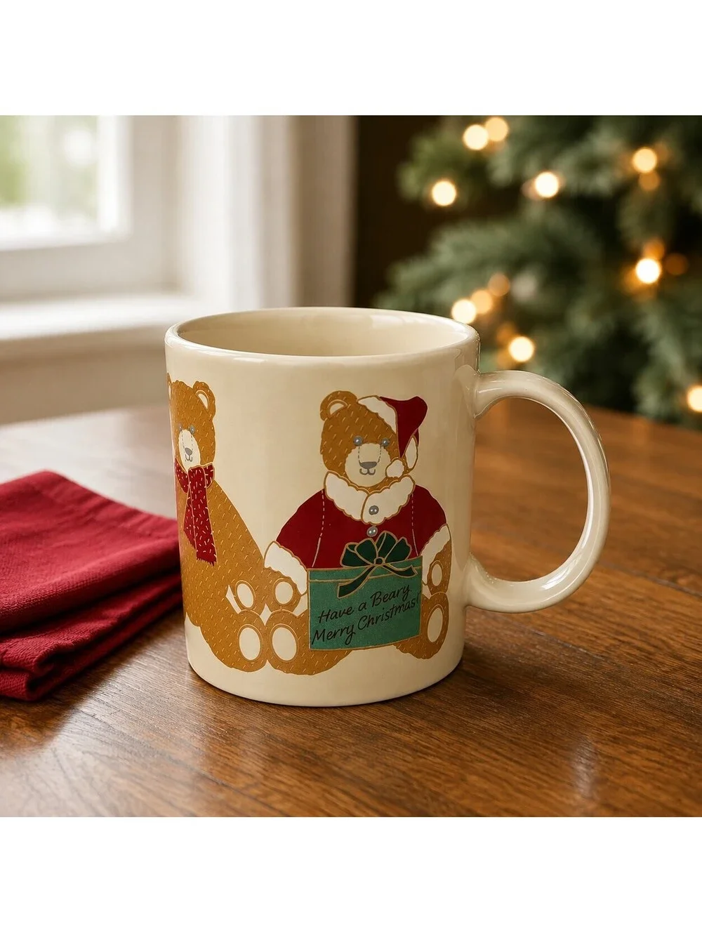 Vintage 1985 Hallmark Beary Merry Christmas Teddy Bear Mug
